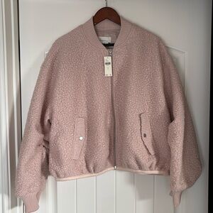 Anthropologie‎ Pink Rose Sherpa Fleece Full Zip Lined Jacket Women Size Large